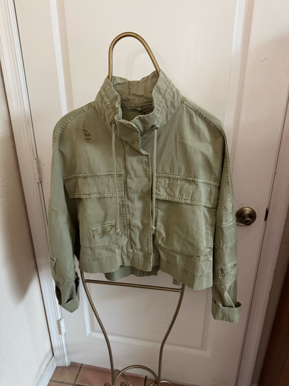 ZaraCropped Military-Style Utility Jacket - green
